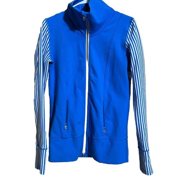 Lululemon Daily Yoga Jacket Beaming Blue/Classic Stripe Polar Cream Women Size 6 - Picture 1 of 5